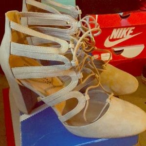 Christian Siriano Suede Nude Block Heels